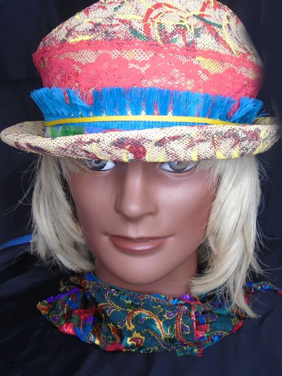 Summer Straw Cloche Hat OOAK Multicolor Painted Edgy Unique Wearable Art main image 10